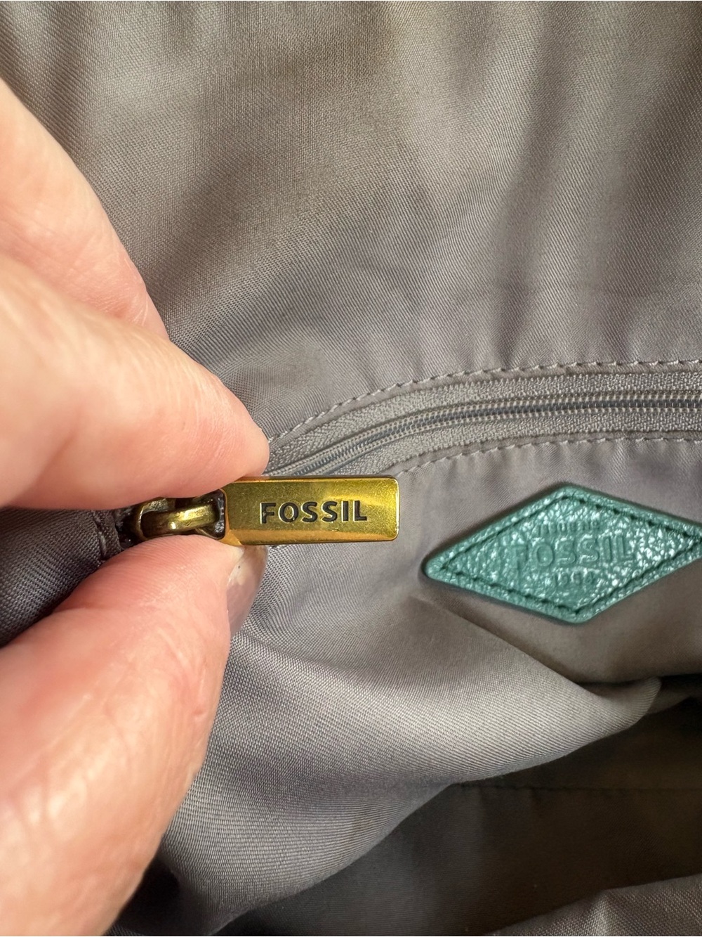 Fossil Teal Pebbled Leather Satchel Handbag Double Zip Shoulder Bag - Picture 8 of 9
